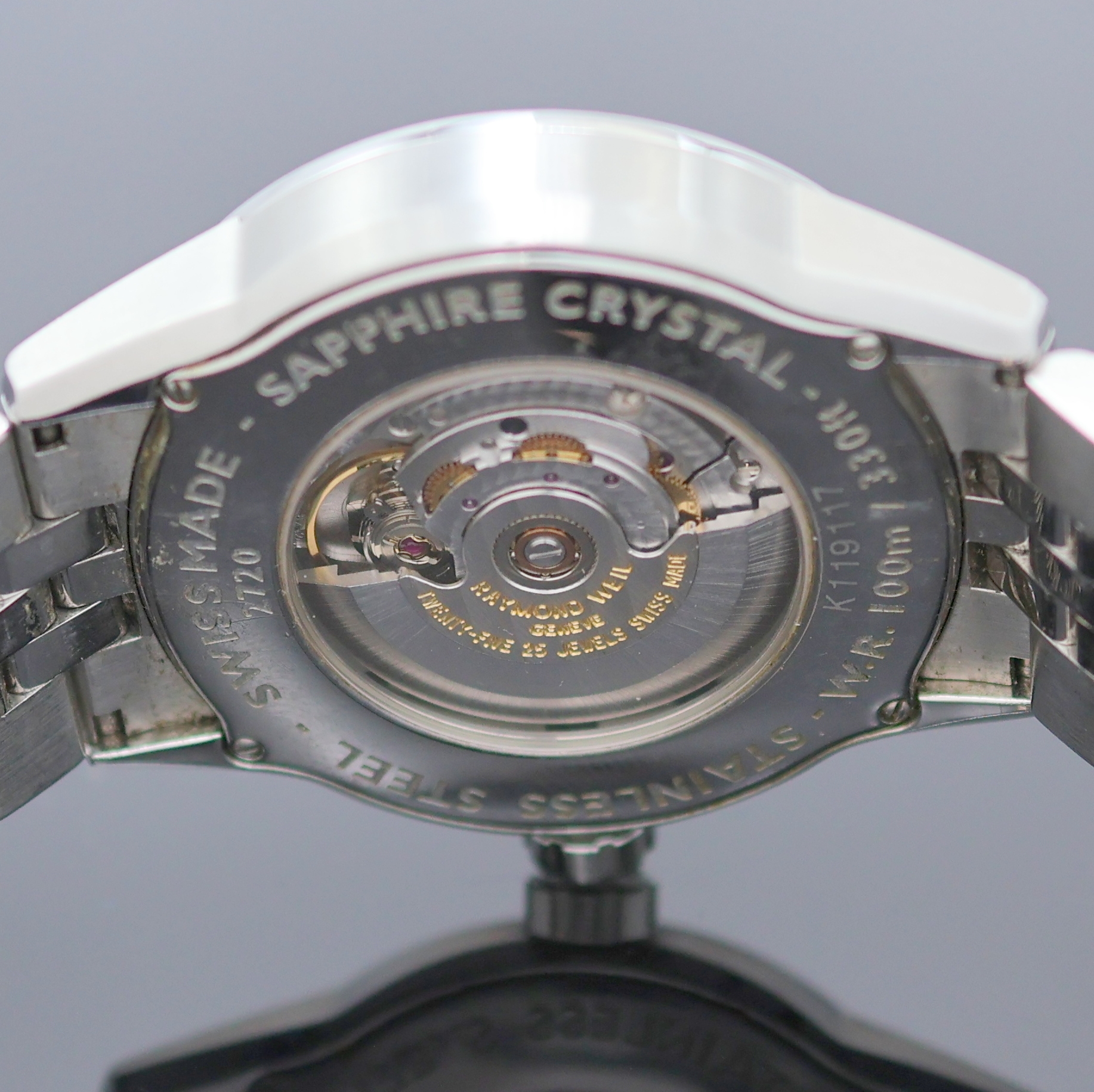 Detail g: RAYMOND WEIL Freelancer Herrenarmbanduhr in Stahl Referenz 2720, Schweiz verk. lt. beil. Pap. 05/2009, Automatik, beids. vergl. Geh., Boden 4-fach ...
