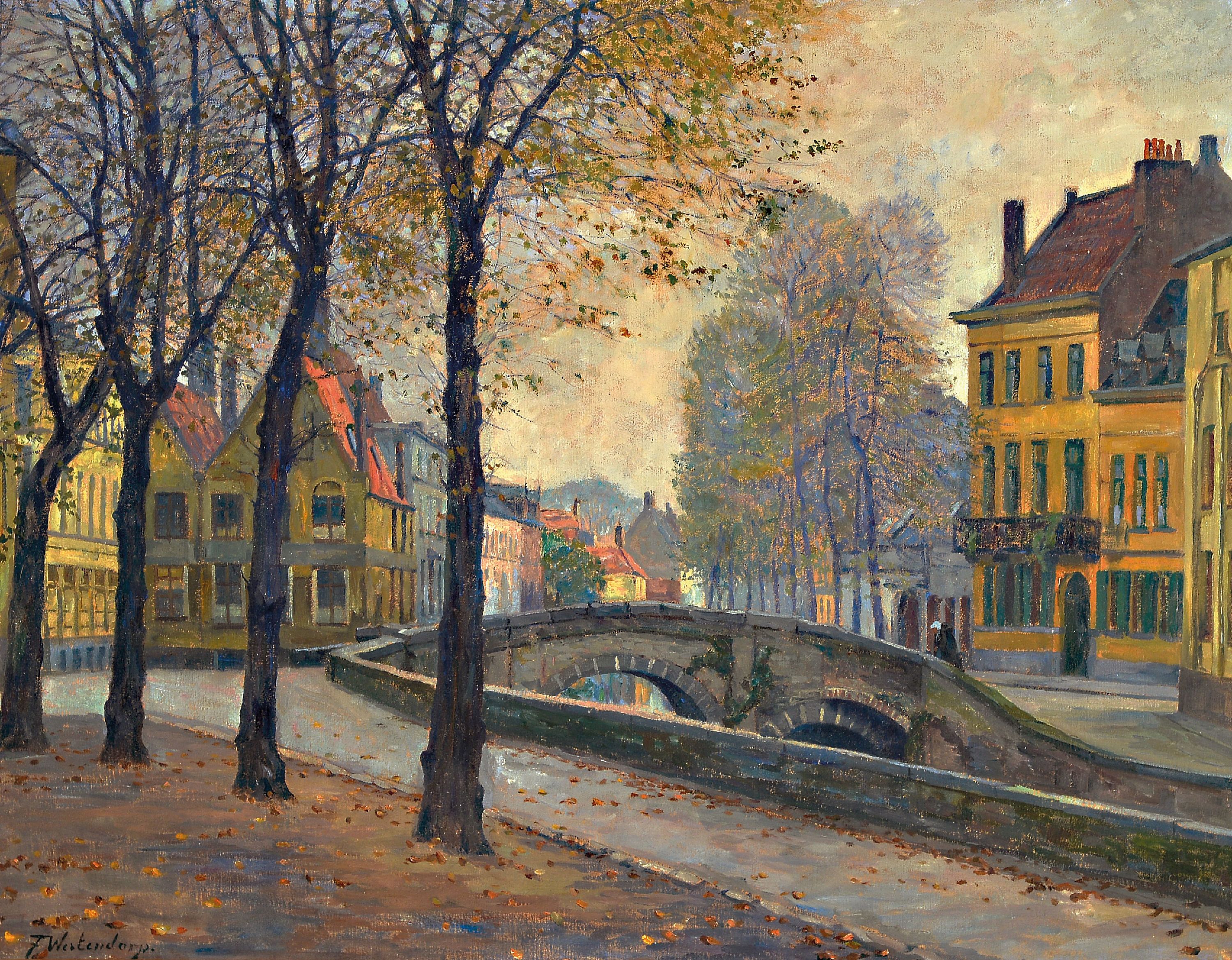 Image 26979761 - Fritz Westendorp, 1867 Köln-1926 München, An der Gracht, flämisches Stadtmotiv, Öl/ ...