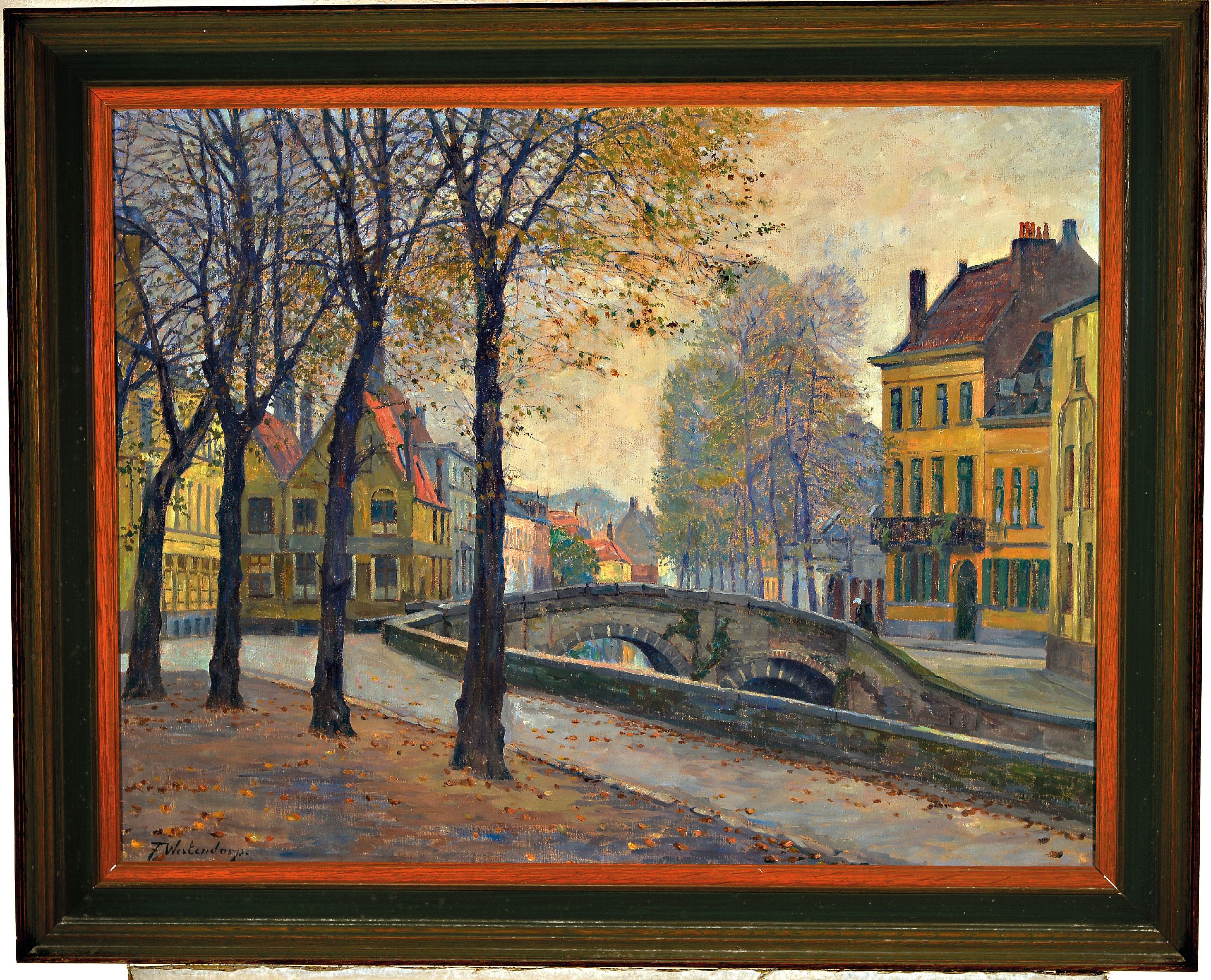Detail k: Fritz Westendorp, 1867 Köln-1926 München, An der Gracht, flämisches Stadtmotiv, Öl/ Lwd/Hartfaser, links unten signiert, ca. 62x80cm, R. ca. ...