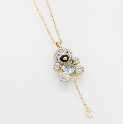 Image Anhänger "Bärchen" mit Brillanten und Aquamarin an Kette, GG ...