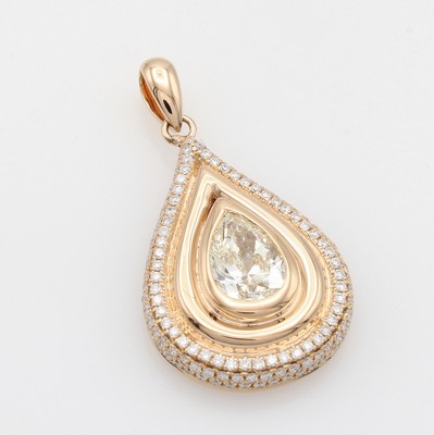 Image Anhänger mit Diamant und Brillanten, RG 750/000, Diamanttropfen ca. 0.90 ct ...