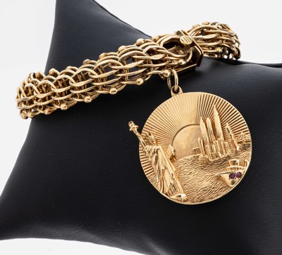Image 26979776 - 14 kt Gold Armband mit Anhänger, GG 585/000, Armband aus verschlungenen Ösen, ...