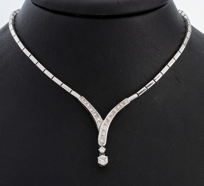 Image 26979777 - 14 kt Gold Diamant-Collier, WG 585/000, Mittelteil mit bewegl. Abhängung, 5 ...