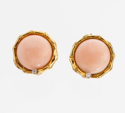 Image 26979826 - Paar 14 kt Gold Korallen-Brillant-Ohrclips, GG 585/000, qualitätvolle Verarbeitung, ...