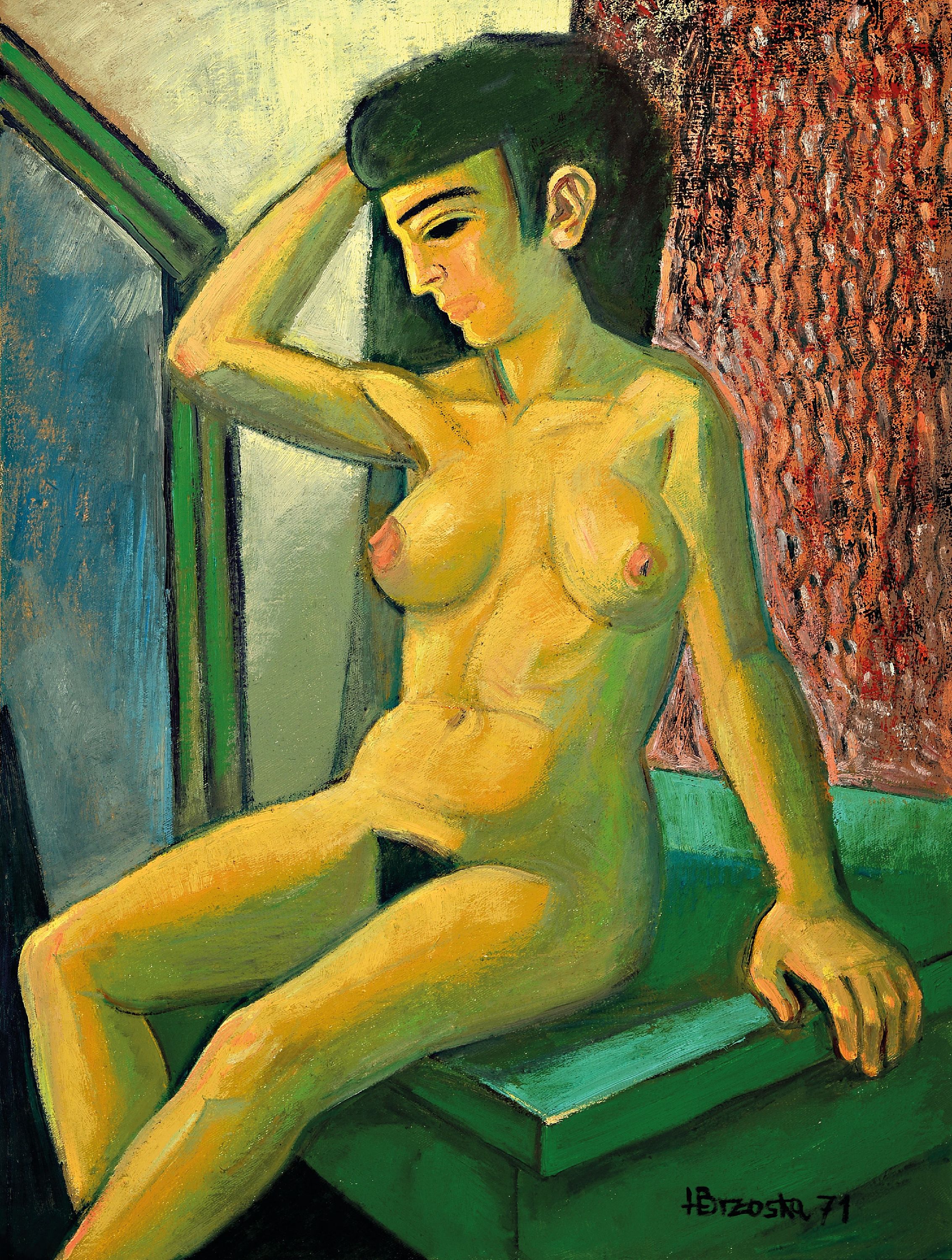 Image 26979954 - Heinz Brzoska, 1942 Kattowitz-2015 Ludwigshafen, sitzender weiblicher Akt, rechts unten ...