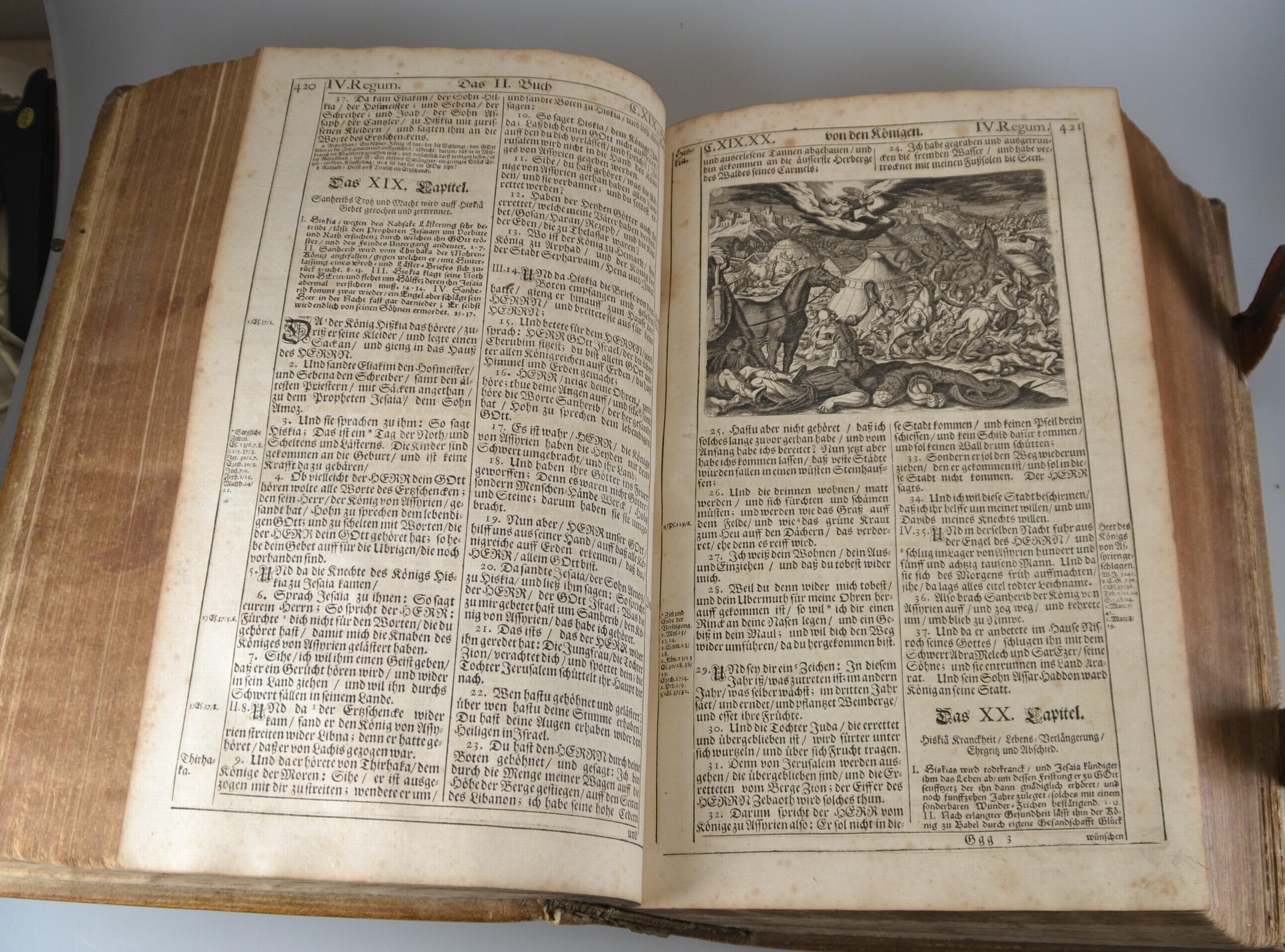 Detail d: Biblia Germanica, Frankfurt a.M., Johann Philipp Andreä für Matthäi Merians Erben 1704 , gr.4°, 4 Teile in einem Bd., 1279 gezählte S., 229 in ...