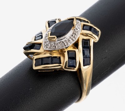 Image 26979916 - 10 kt Gold Saphir-Diamant-Ring, GG 417/000,außergewöhnliche Gestaltung, ...