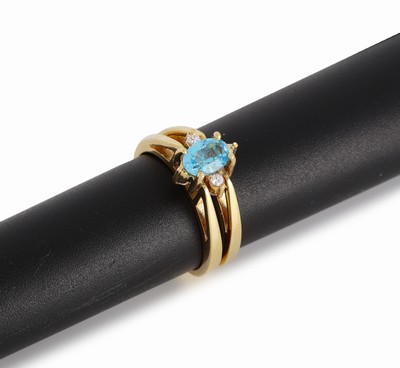 26979929a - 14 kt Gold Topas-Wechselring, GG 585/000, 2 Ringschienen umklappbar, Ringkopf 1Seite ...