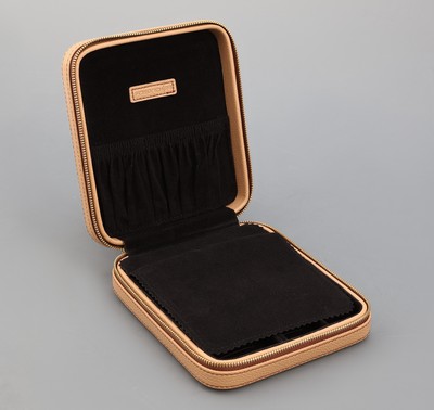 26979932a - Reiseetui für Schmuck und Uhren, dunkelbeiges Kunstleder, schwarze Inneneinrichtung, ...