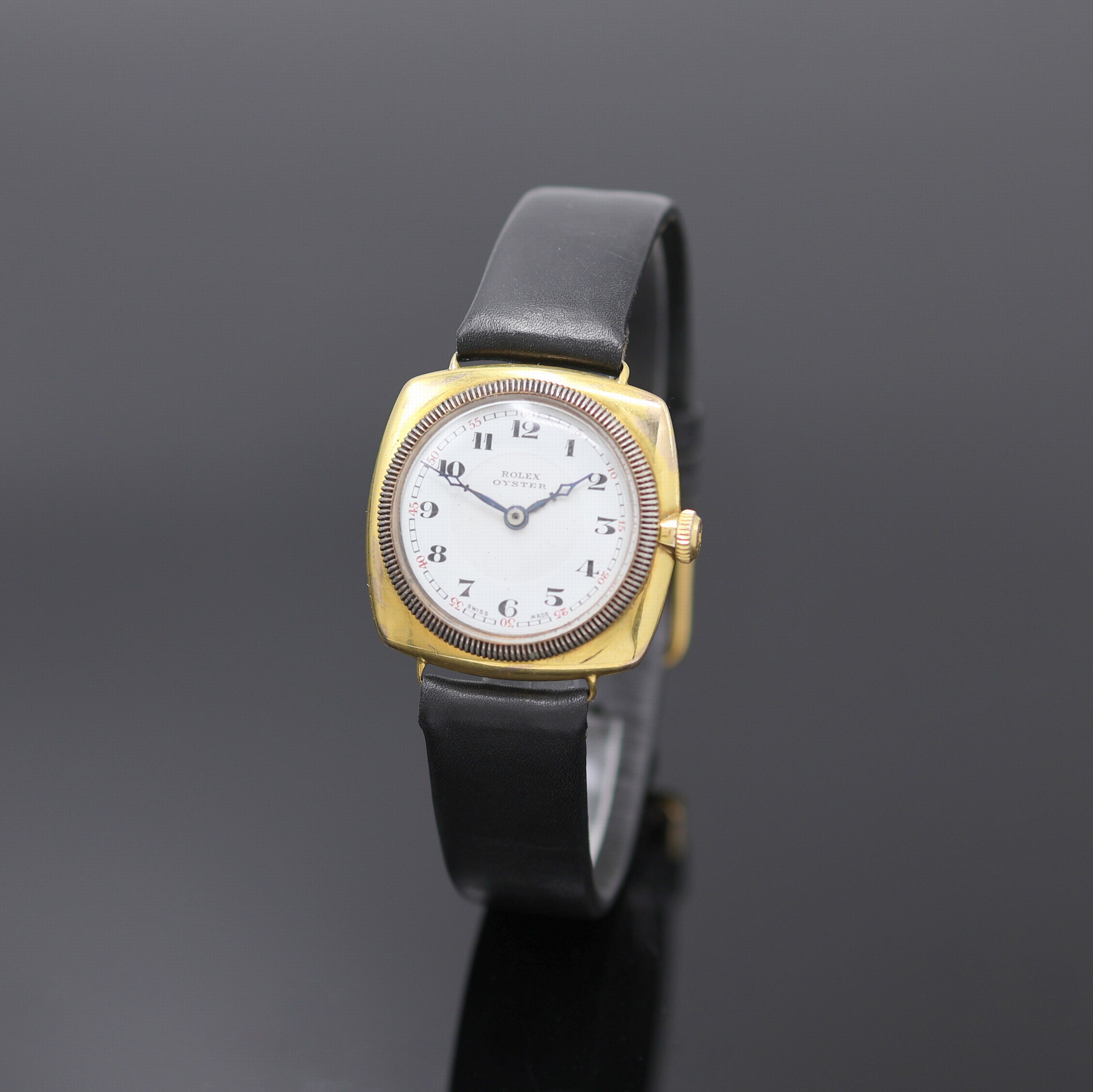 ROLEX Oyster sogenannte "Kanalschwimmer" Armbanduhr Referenz 678 in GG 375/000, Schweiz um 1930, Handaufzug, Boden, Krone u. ...