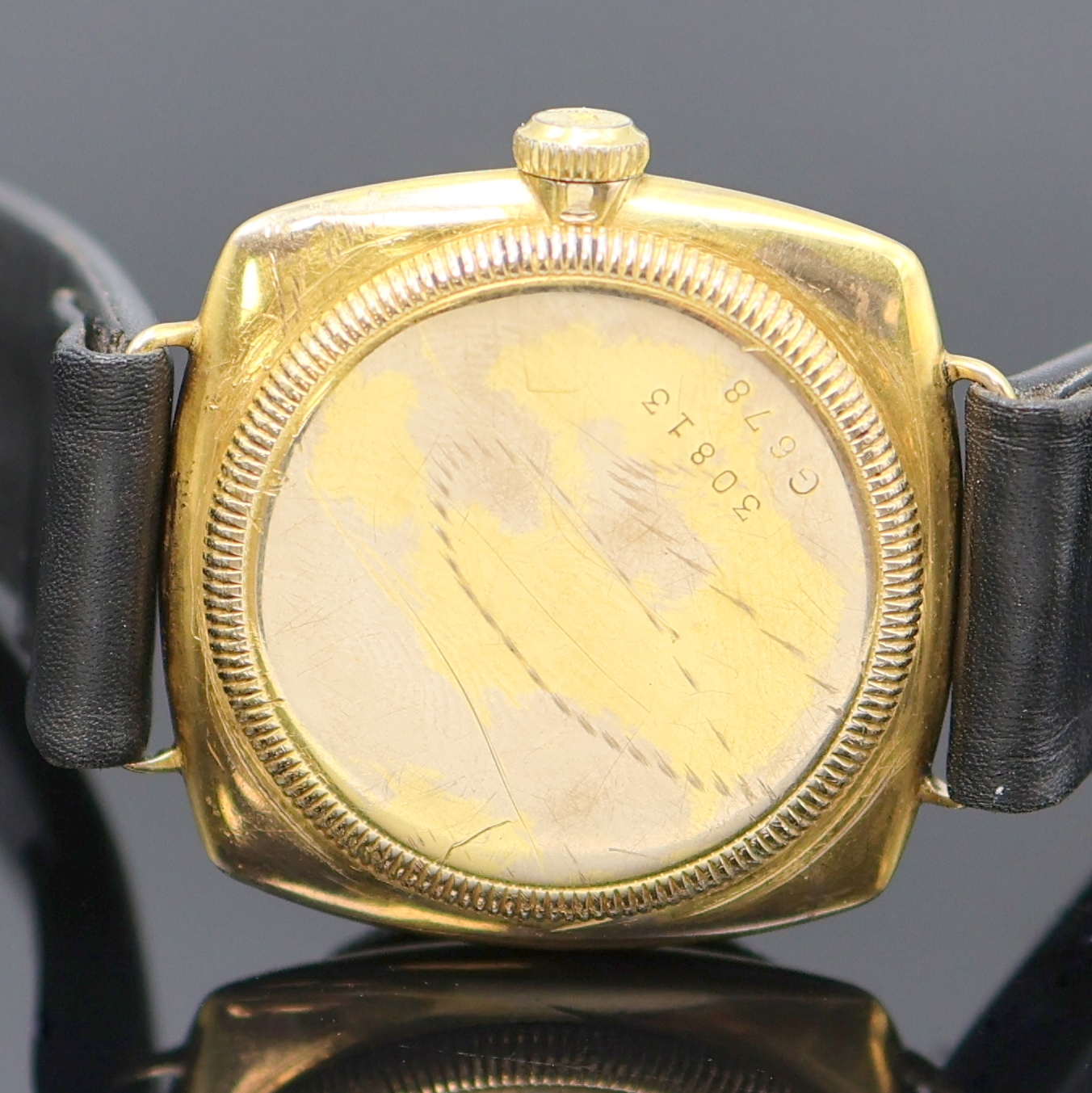 Detail f: ROLEX Oyster sogenannte "Kanalschwimmer" Armbanduhr Referenz 678 in GG 375/000, Schweiz um 1930, Handaufzug, Boden, Krone u. ...