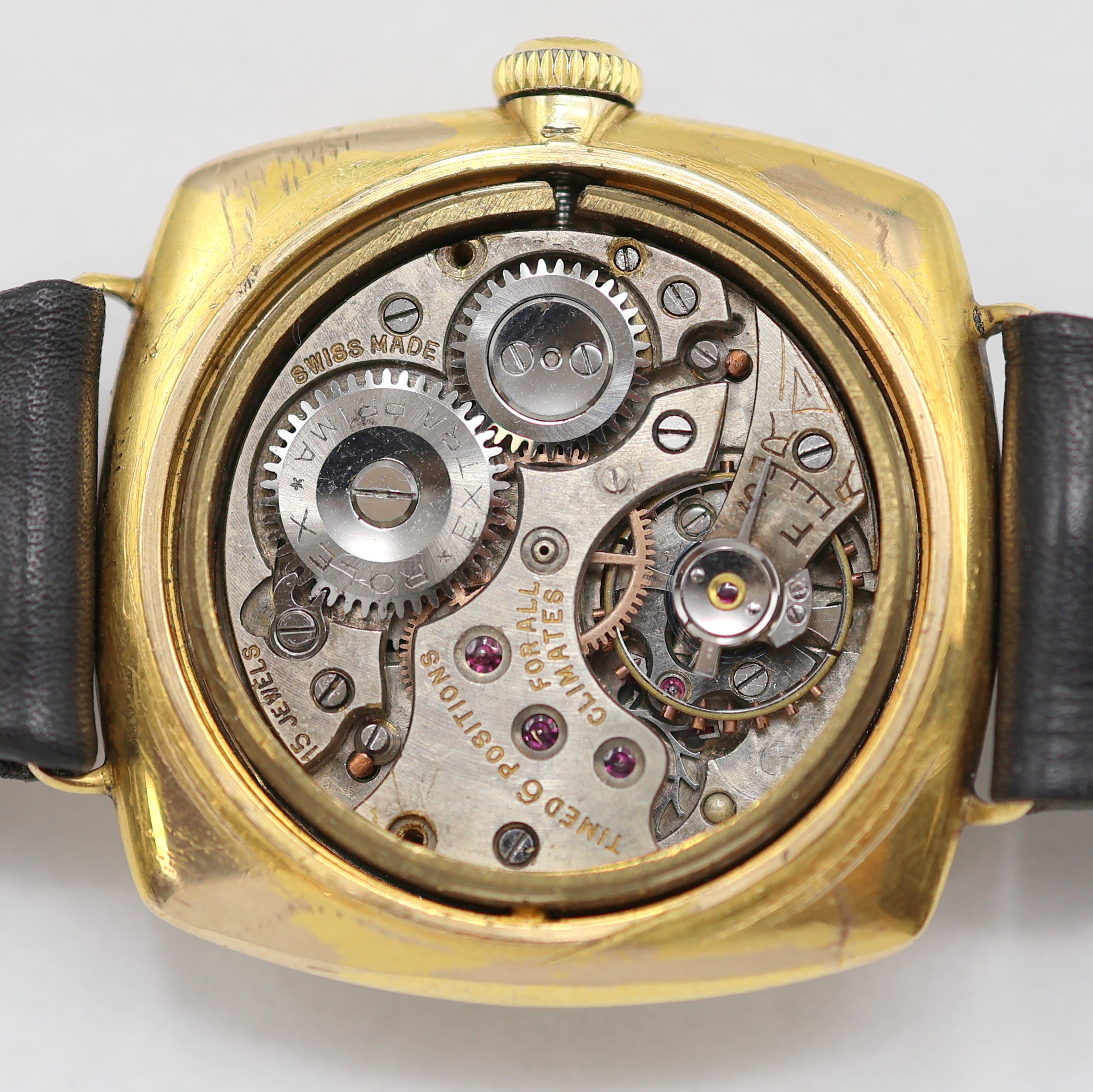 Detail g: ROLEX Oyster sogenannte "Kanalschwimmer" Armbanduhr Referenz 678 in GG 375/000, Schweiz um 1930, Handaufzug, Boden, Krone u. ...