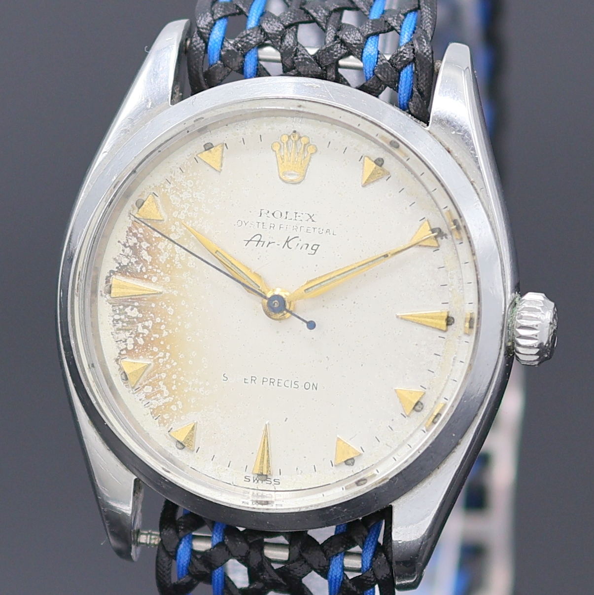 Detail a: ROLEX Oyster Perpetual Air-King Armbanduhr in Stahl Referenz 5500, Schweiz lt. Hallmark 4. Quartal 1958, Automatik, Boden u. Krone verschr., silb. ...