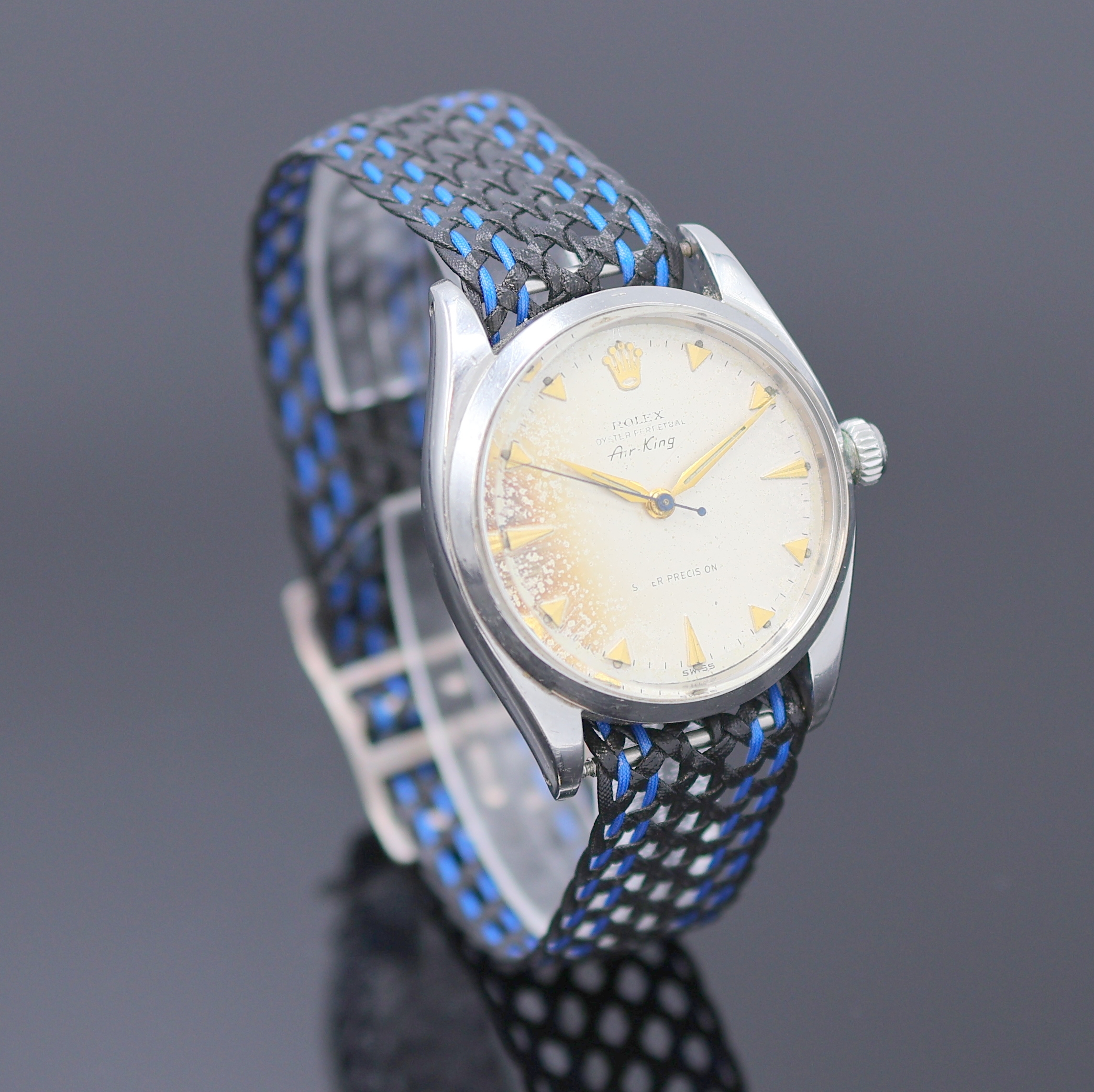Detail b: ROLEX Oyster Perpetual Air-King Armbanduhr in Stahl Referenz 5500, Schweiz lt. Hallmark 4. Quartal 1958, Automatik, Boden u. Krone verschr., silb. ...