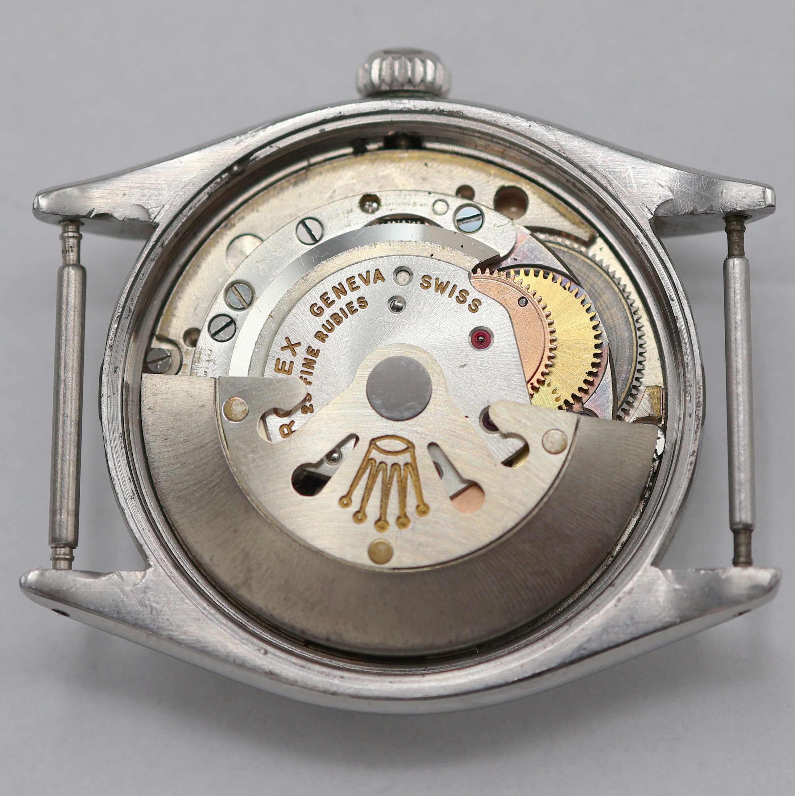 Detail g: ROLEX Oyster Perpetual Air-King Armbanduhr in Stahl Referenz 5500, Schweiz lt. Hallmark 4. Quartal 1958, Automatik, Boden u. Krone verschr., silb. ...