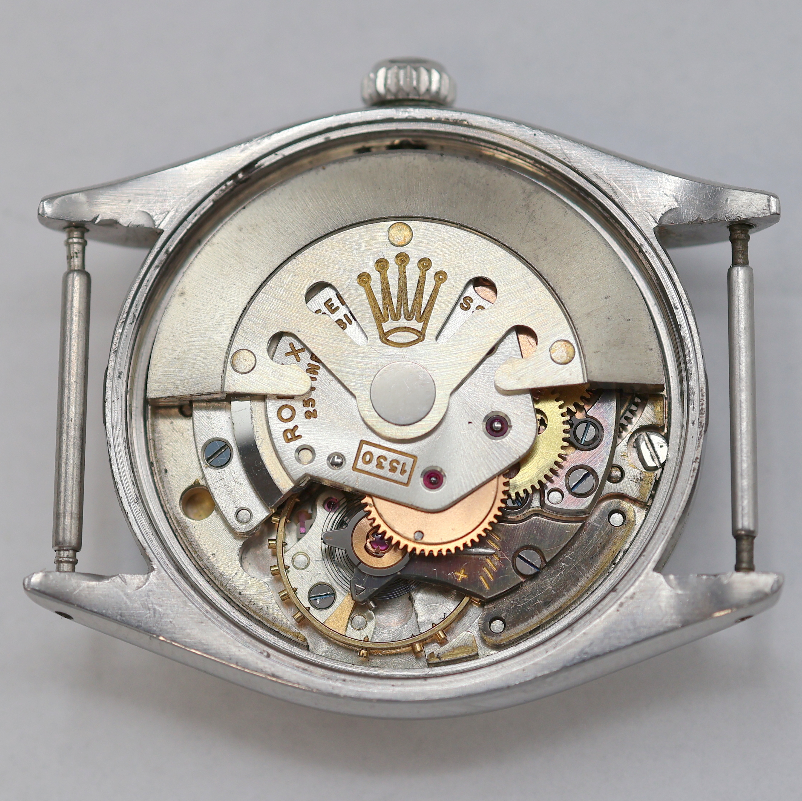 Detail h: ROLEX Oyster Perpetual Air-King Armbanduhr in Stahl Referenz 5500, Schweiz lt. Hallmark 4. Quartal 1958, Automatik, Boden u. Krone verschr., silb. ...