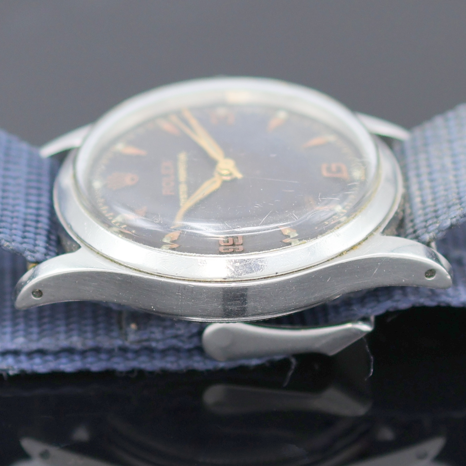 Detail e: ROLEX Oyster Perpetual Armbanduhr in Stahl Referenz 6532, Schweiz lt. Hallmark 4. Quartal 1956, Automatik, Boden u. Krone verschr., Zifferbl. ...