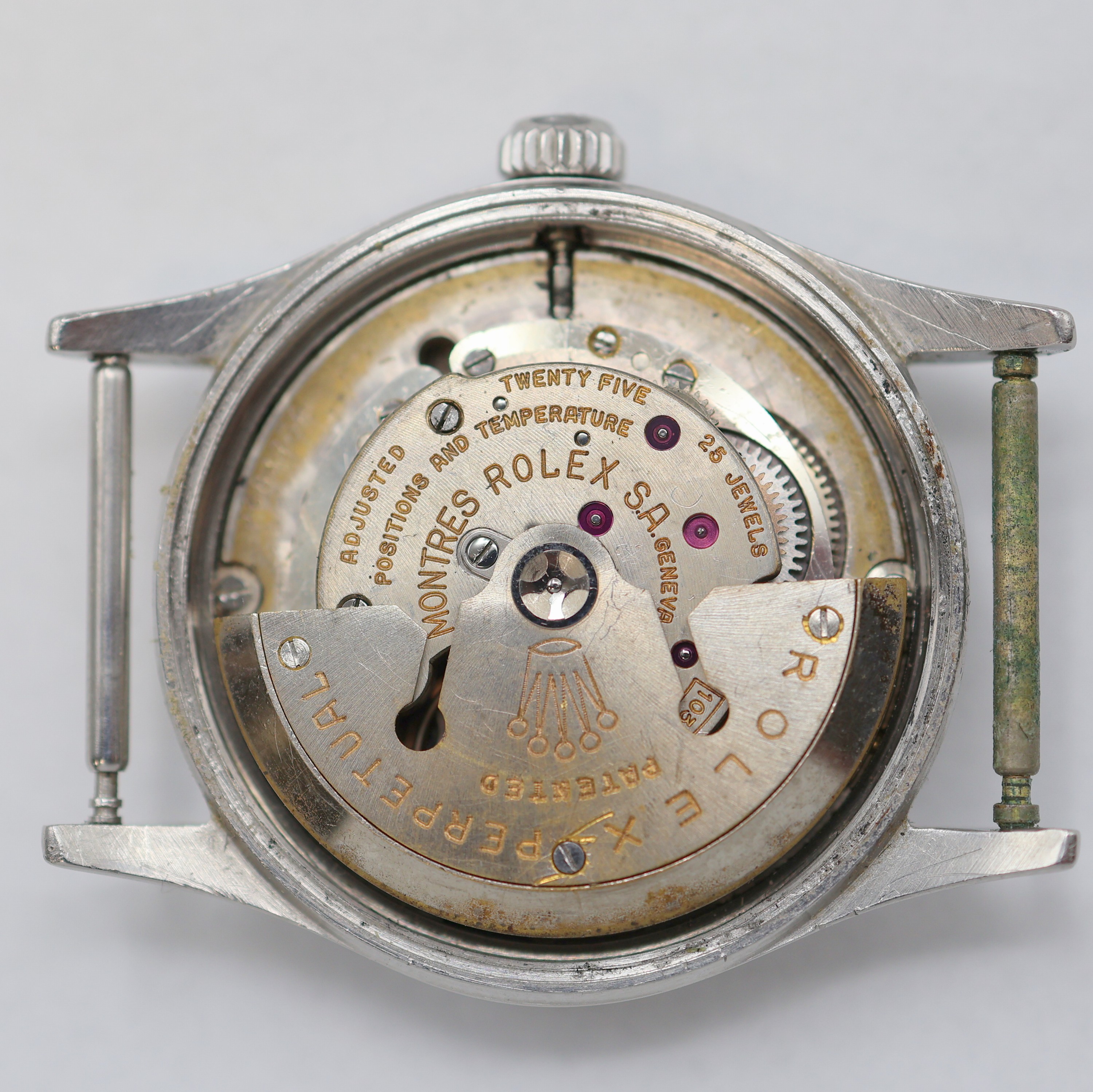 Detail g: ROLEX Oyster Perpetual Armbanduhr in Stahl Referenz 6532, Schweiz lt. Hallmark 4. Quartal 1956, Automatik, Boden u. Krone verschr., Zifferbl. ...