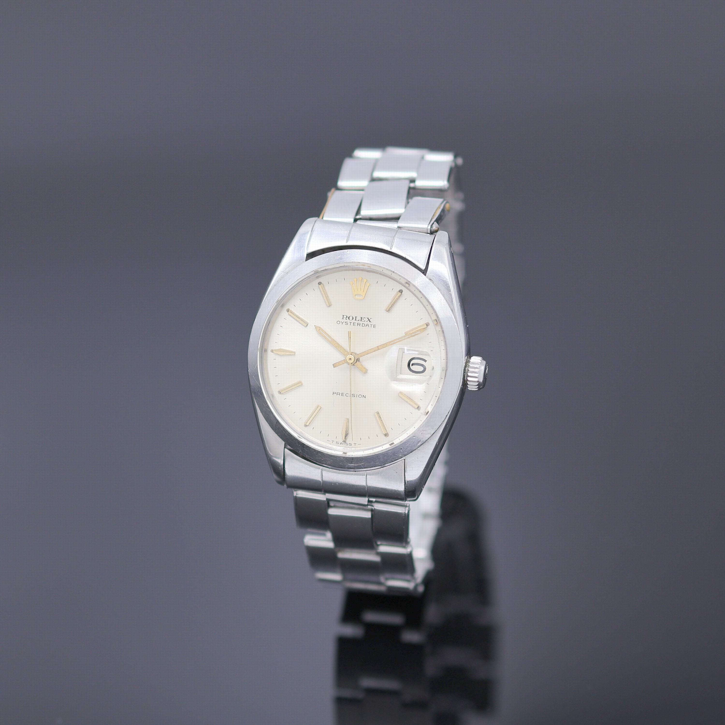 ROLEX Oyster Date Precision Armbanduhr Referenz 6694, Schweiz um 1965, Handaufzug, Boden u. Krone verschr., orig. Stahlband Ref. 7205, Anstoß-Nr. 09 ...