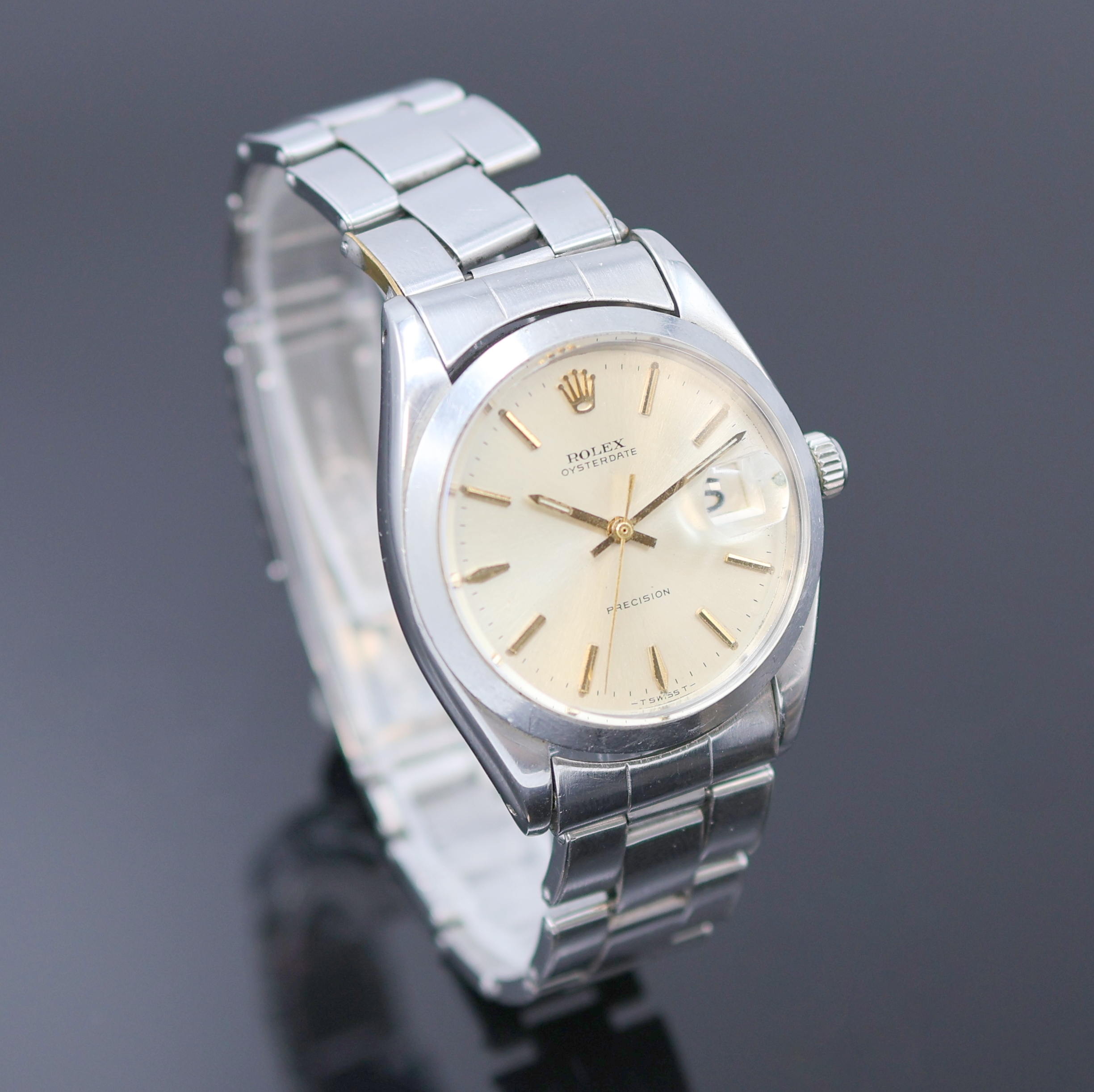 Detail b: ROLEX Oyster Date Precision Armbanduhr Referenz 6694, Schweiz um 1965, Handaufzug, Boden u. Krone verschr., orig. Stahlband Ref. 7205, Anstoß-Nr. 09 ...