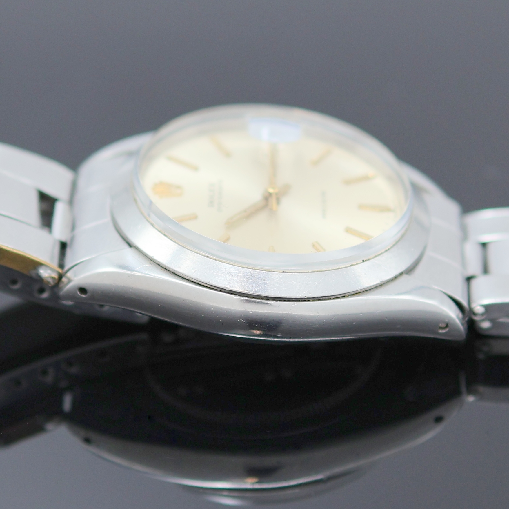 Detail f: ROLEX Oyster Date Precision Armbanduhr Referenz 6694, Schweiz um 1965, Handaufzug, Boden u. Krone verschr., orig. Stahlband Ref. 7205, Anstoß-Nr. 09 ...