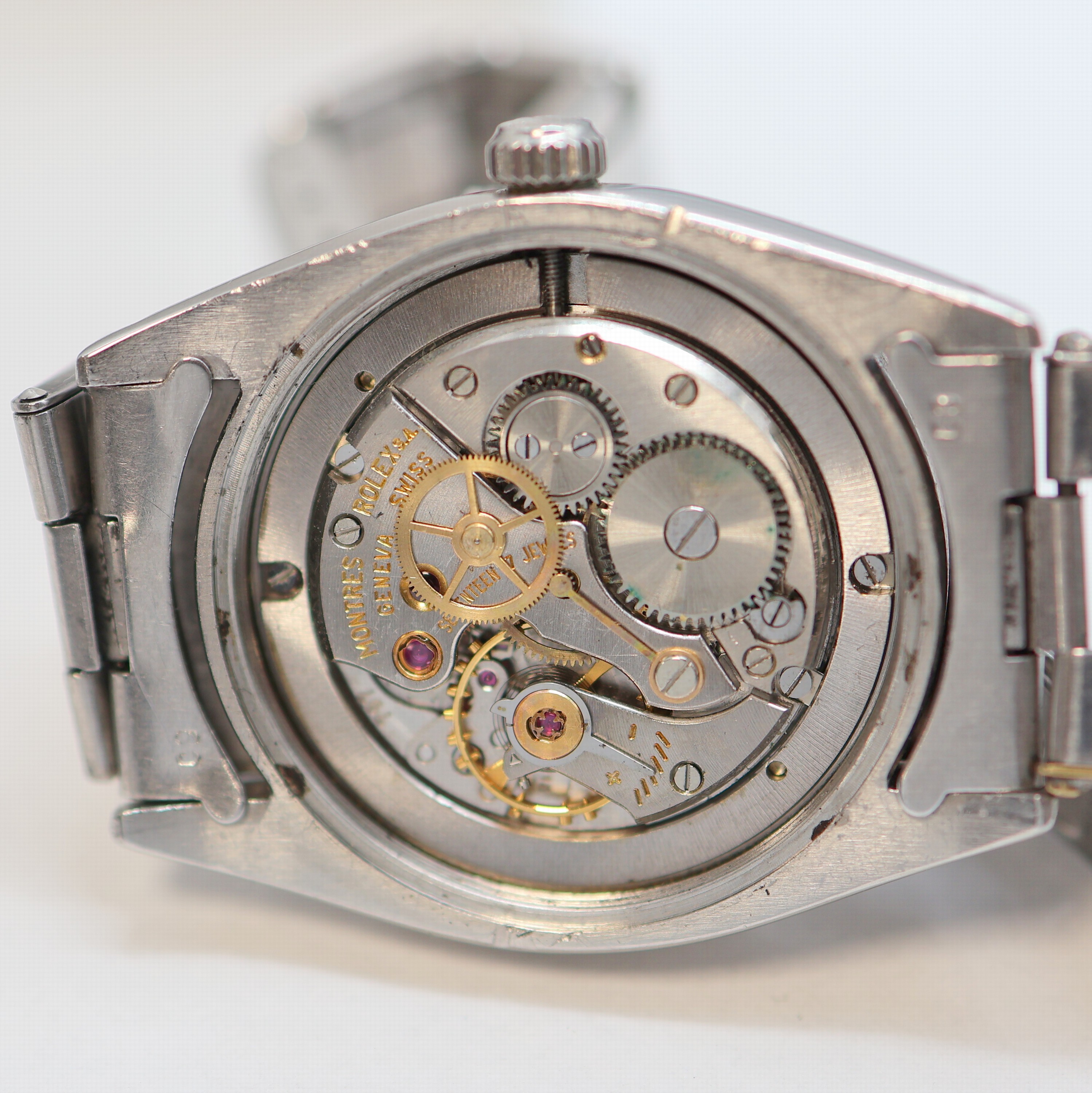 Detail h: ROLEX Oyster Date Precision Armbanduhr Referenz 6694, Schweiz um 1965, Handaufzug, Boden u. Krone verschr., orig. Stahlband Ref. 7205, Anstoß-Nr. 09 ...