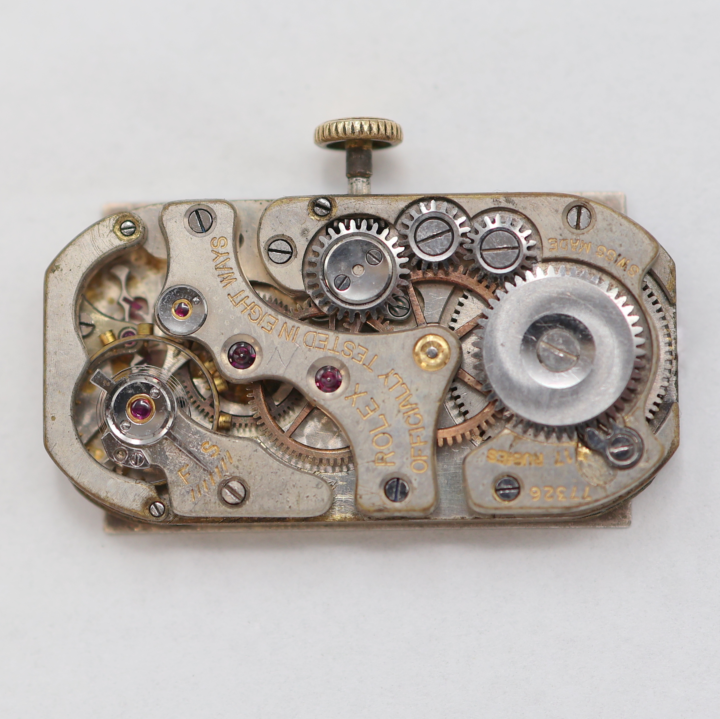 Detail g: ROLEX Prince Armbanduhr Referenz 1490, Schweiz um 1935, Handaufzug, rechteckiges, teilw. verg. Stahlgeh., Boden aufgedr., silb. Zifferbl. ...