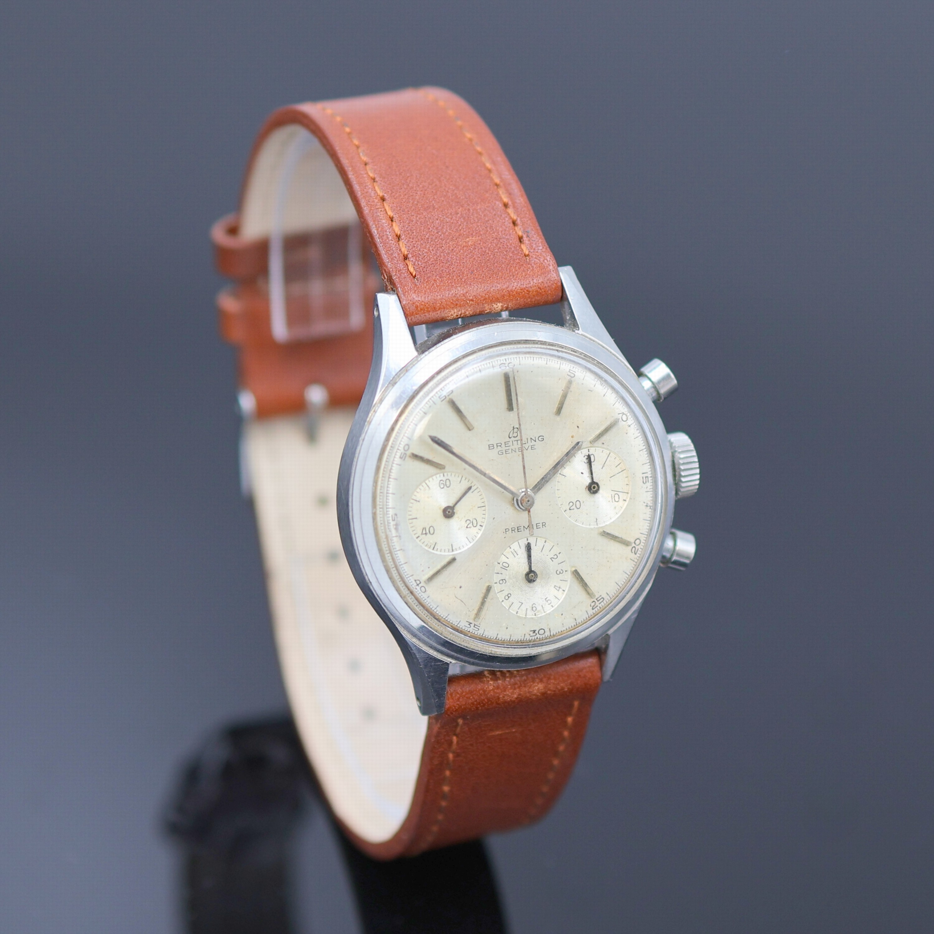 Detail b: BREITLING Premier Armbandchronograph Referenz 788, Schweiz um 1950, Handaufzug Edelstahlgeh., Boden verschr., silb. Zifferbl. fl., silb. Zeiger, ...