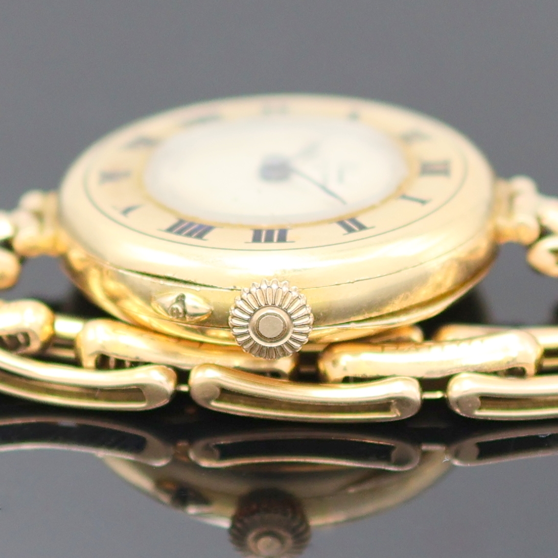 Detail c: EDWARD Glasgow frühe Damenarmbanduhr in RoseG 625/000, Schweiz f. England um 1915, Handaufzug, Scharniergeh., Lünette m. schwarz emaill. röm. ...