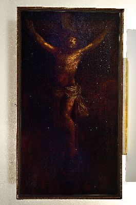 26980120k - Kreuzigung Christi, 17./18.Jh., ganzfigurige Darstellung des Corpus Christi, Votivbild, ...