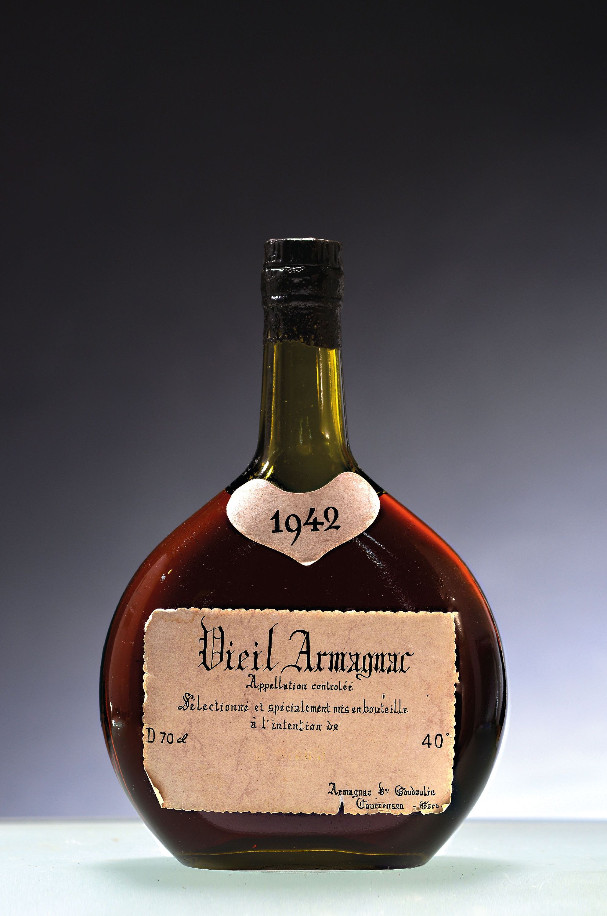 Image 26980275 - 1 Flasche 1942, J. Goudoulin Vieil Armagnac, ca. 70cl, 40%Vol.