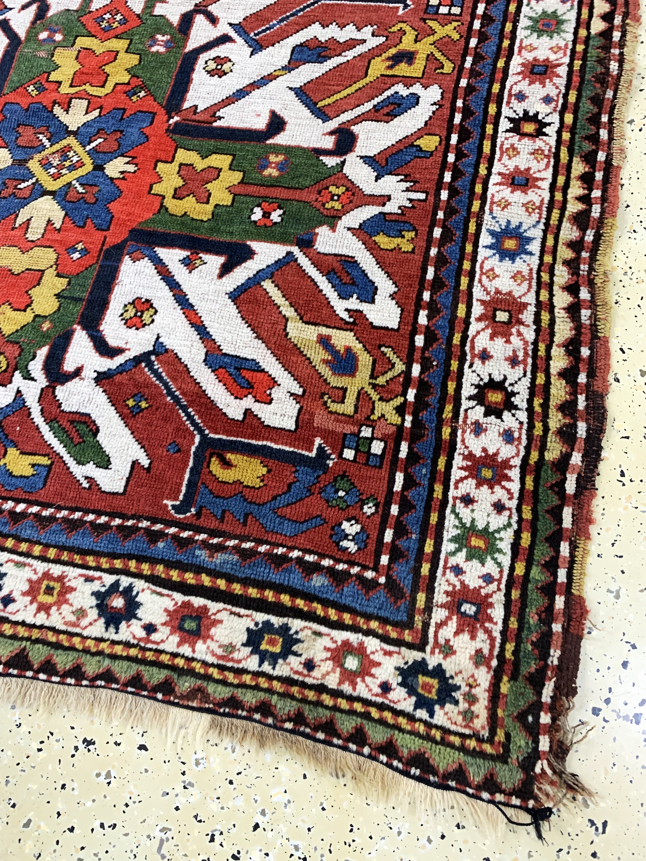 Detail a: Tschelaberd"Adler-Kazak"antik, Kaukasus, 19.Jhd, Wolle auf Wolle, ca. 275 x 140 cm, EHZ: 3-4