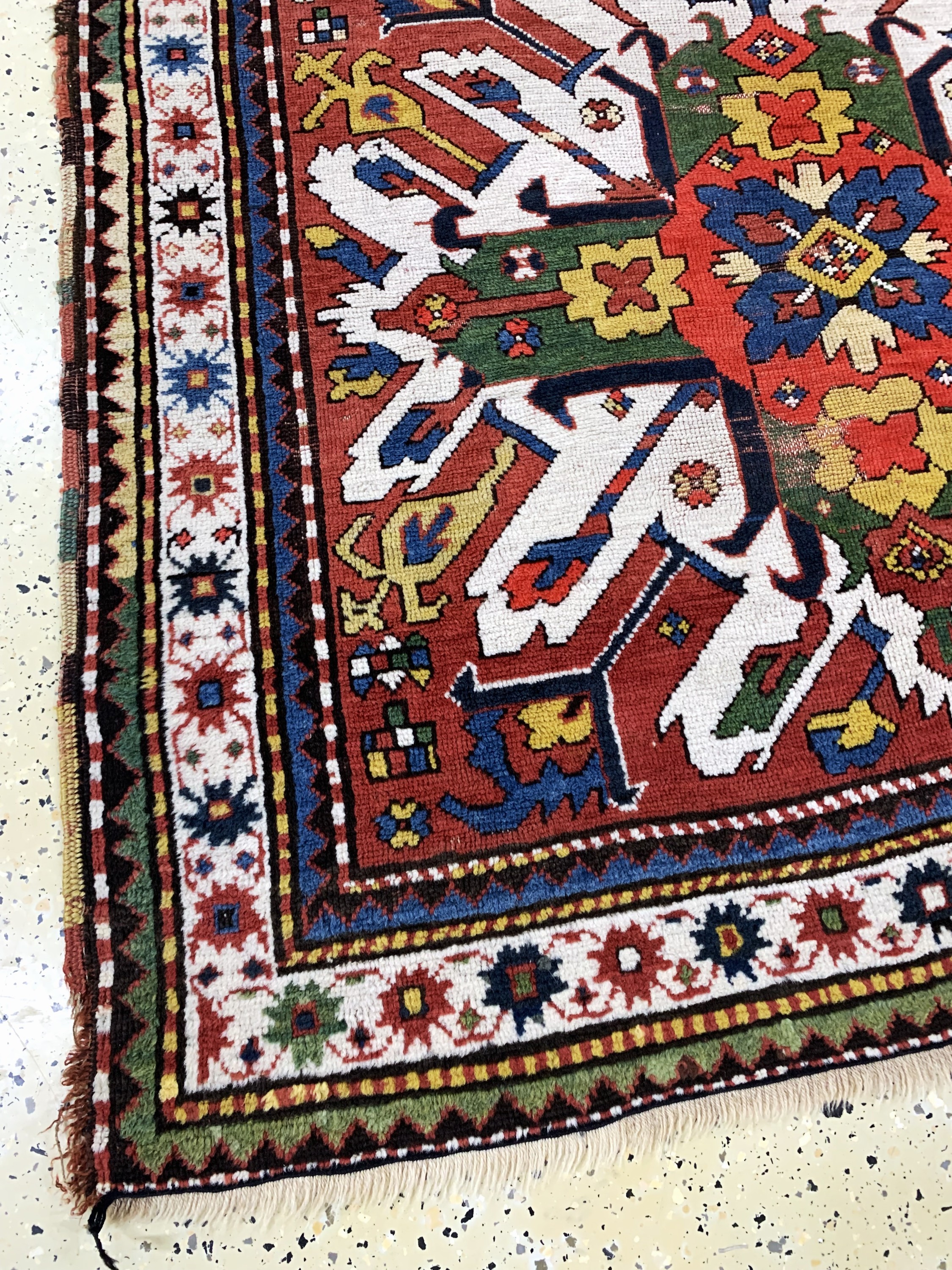 Detail b: Tschelaberd"Adler-Kazak"antik, Kaukasus, 19.Jhd, Wolle auf Wolle, ca. 275 x 140 cm, EHZ: 3-4
