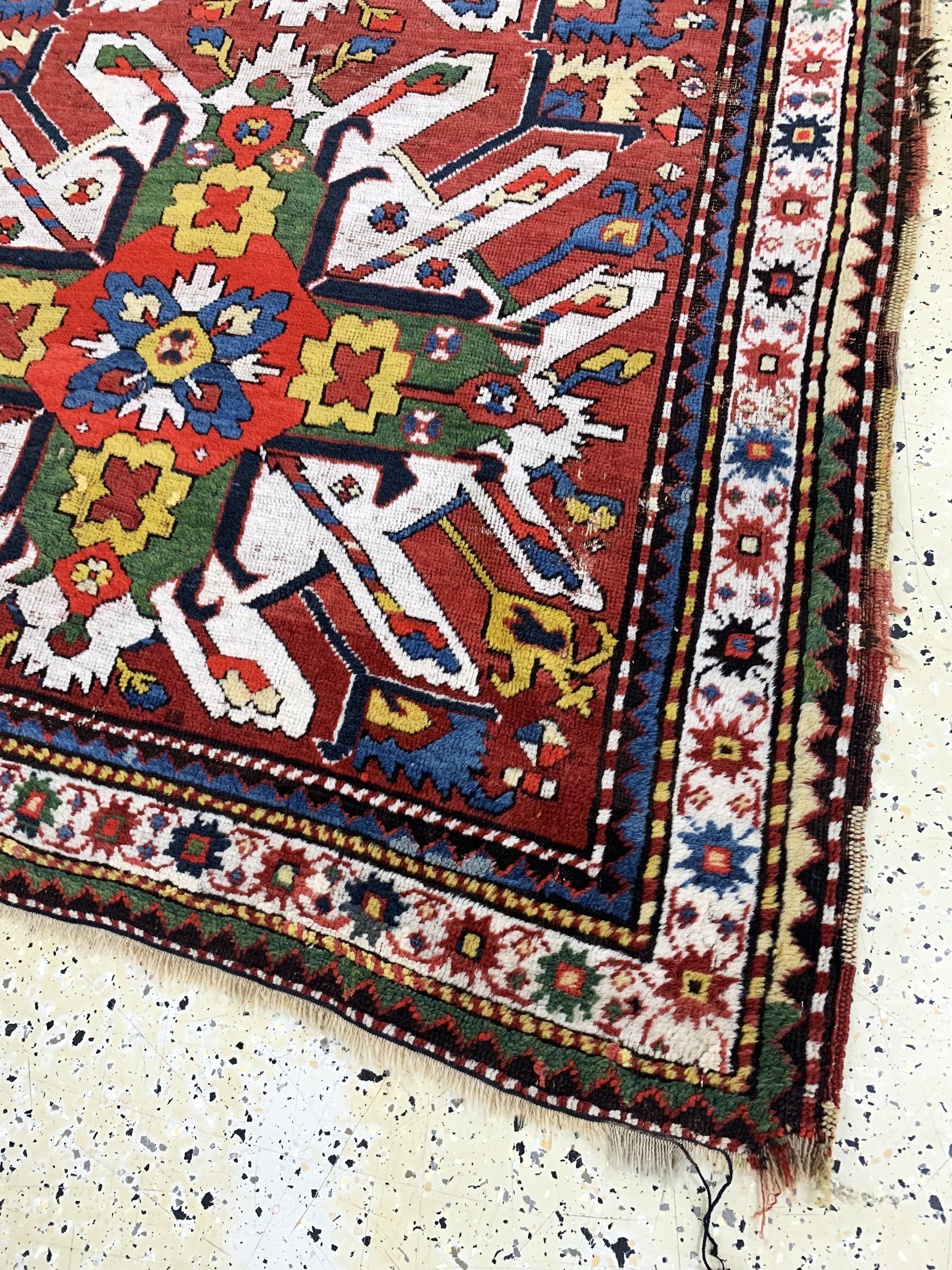 Detail e: Tschelaberd"Adler-Kazak"antik, Kaukasus, 19.Jhd, Wolle auf Wolle, ca. 275 x 140 cm, EHZ: 3-4