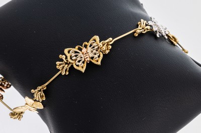 Image 26980225 - 14 kt Gold Diamant-Armband, GG/WG/RG 585/000, Glieder in Form von Schmetterlingen, ...