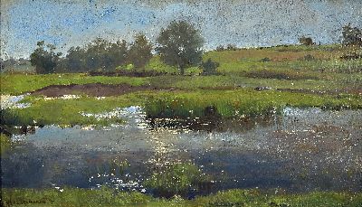 Image 26980282 - Viktor Weißhaupt, 1848 München-1905 Karlsruhe, Auenlandschaft, hervorragende ...