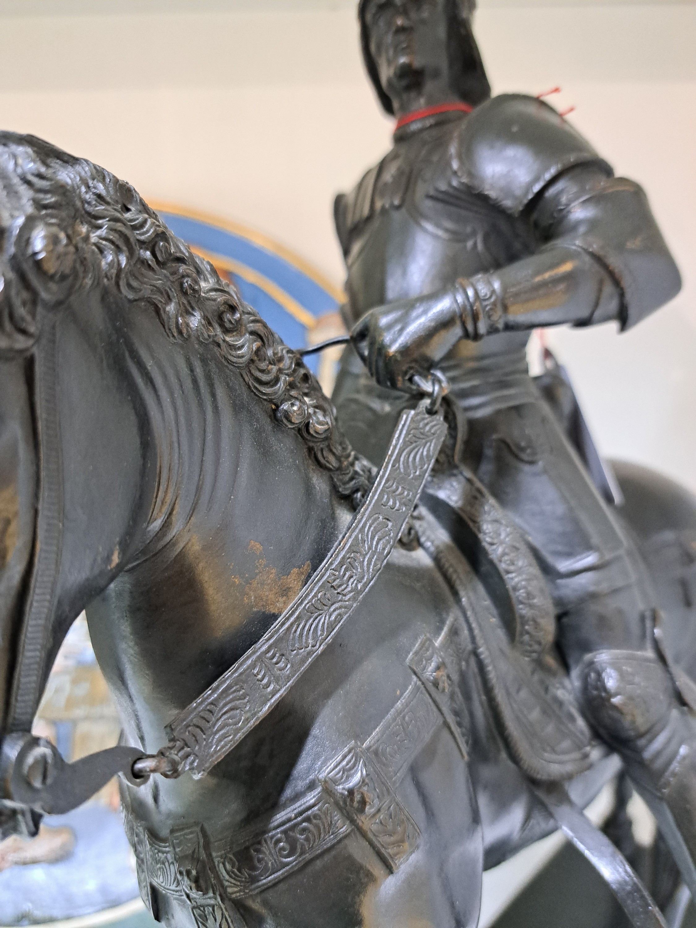 Detail d: Bronzeskulptur, Reiterstandbild des Condottiere Bartolomeo Colleoni, Italien, um 1900, Nach dem Original von Andrea del Verrocchio (1435-1488), ...