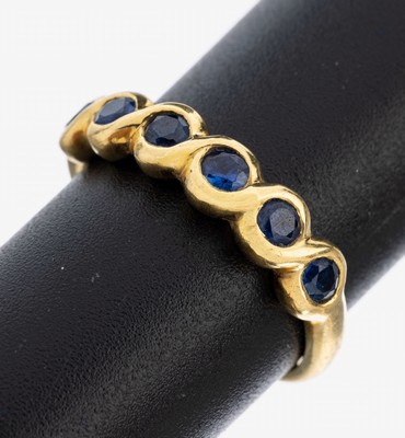 Image 26980328 - 18 kt Gold Saphir-Ring, GG 750/000, 6 rundfacett. Saphire zus. ca. 0.30 ct, RW 53, ca. ...