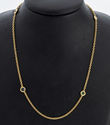 Image 26980330 - 18 kt Gold Farbstein-Brillant-Collier, GG 750/000, in Zargenfassungen, 2 rundfacett. ...