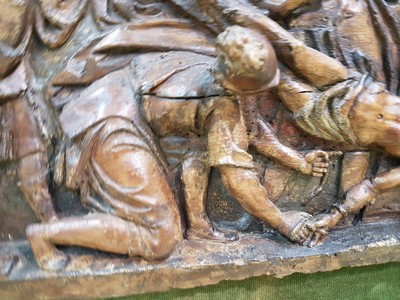 26980348d - Bildschnitzerei, Jesus wird ans Kreuz genagelt, wohl Italien, 17./18.Jh., Holz, ...