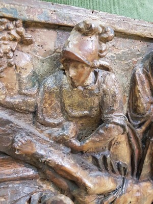 26980348e - Bildschnitzerei, Jesus wird ans Kreuz genagelt, wohl Italien, 17./18.Jh., Holz, ...