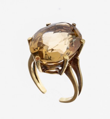 Image 26980349 - 14 kt Gold Citrin-Ring, GG 585/000 gepr., gr. ovalfacett. Citrin, Ringschiene offen ...