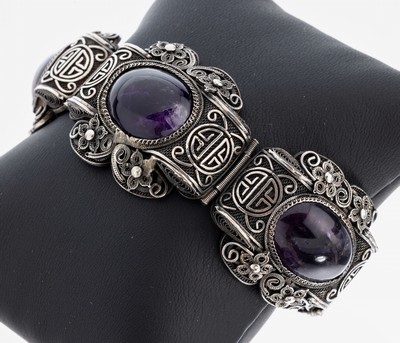 Image 26980368 - Amethyst-Armband, China 1950er-60er Jahre, Silber, aufwendige Filigranarbeit, 3 ovale ...