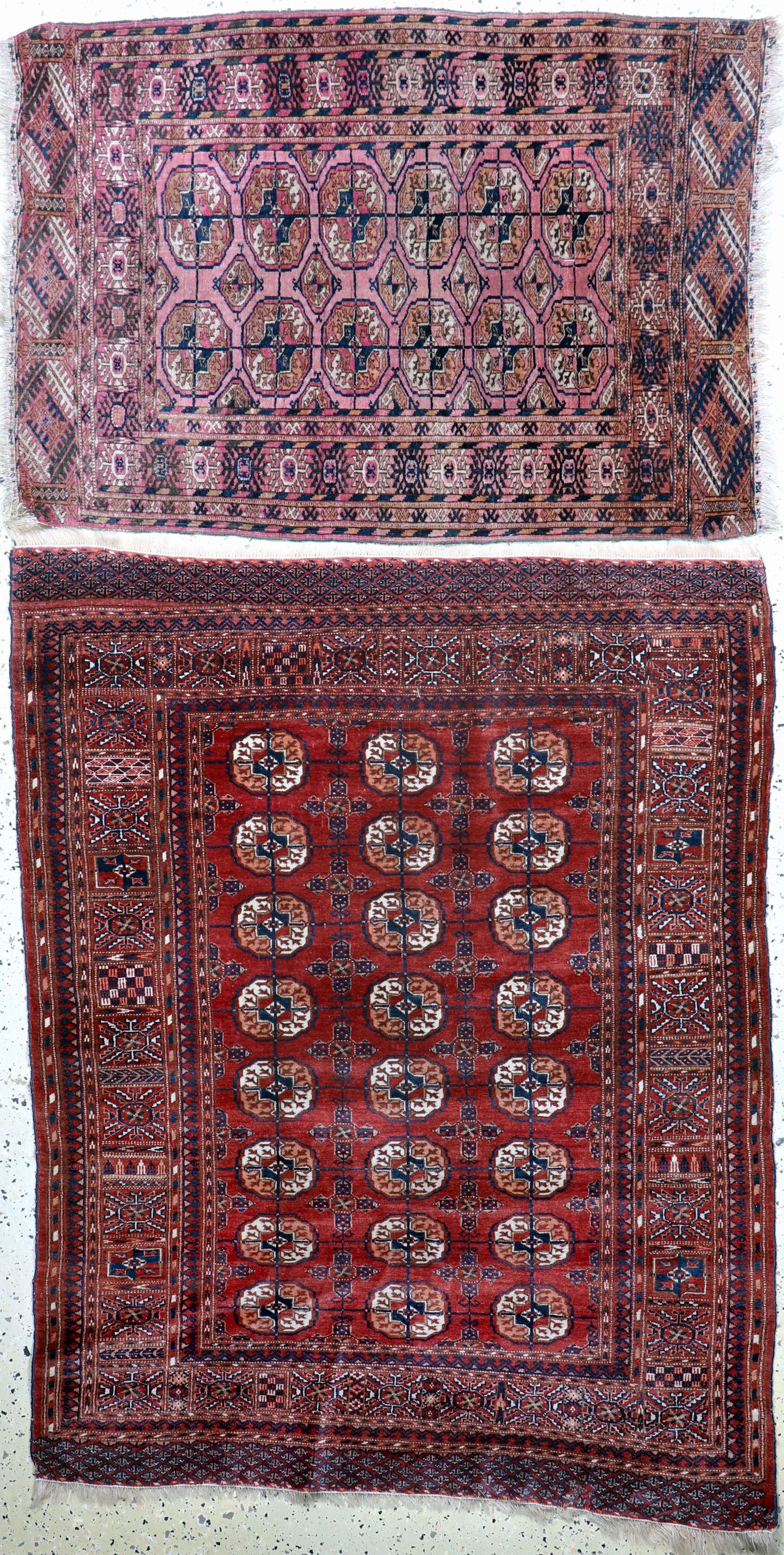 2 Lots Buchara Brücken, Turkmenistan, Anfang 20.Jhd, Wolle auf Wolle, ca. 160 x 122 cm, ca. 120 x 87 cm, EHZ: 2-3