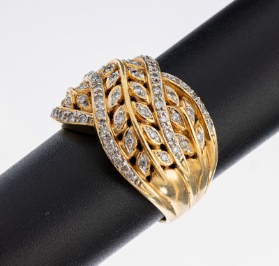 Image 26980603 - 18 kt Gold Brillant-Ring, GG 750/00, geschwungen mit floralen Elementen, 59 Brillanten ...