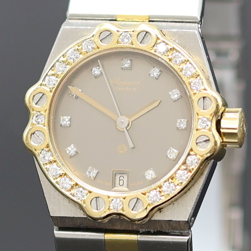 Detail a: CHOPARD St. Moritz diamantbesetzte Damenarmbanduhr in Stahl/Gold Referenz 8024/11, Schweiz um 1995, quartz, 2-tlg. Geh., 8-fach über Lünette ...