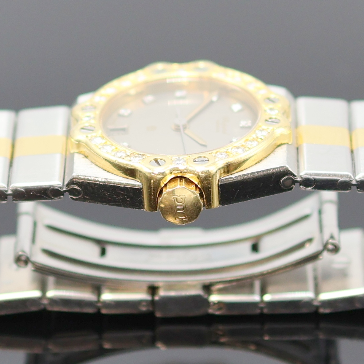 Detail d: CHOPARD St. Moritz diamantbesetzte Damenarmbanduhr in Stahl/Gold Referenz 8024/11, Schweiz um 1995, quartz, 2-tlg. Geh., 8-fach über Lünette ...