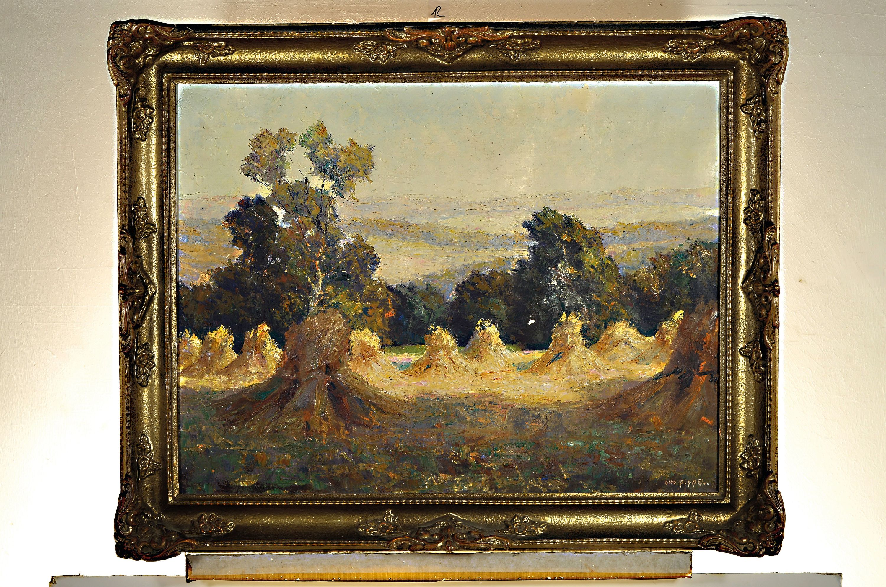 Detail k: Otto Pippel, 1878 Lodz-1960 Planegg, spätsommerliche Erntelandschaft, rechts unten signiert, Öl/Lwd, kleinere Farbschäden, Lwd muss neu gespannt ...