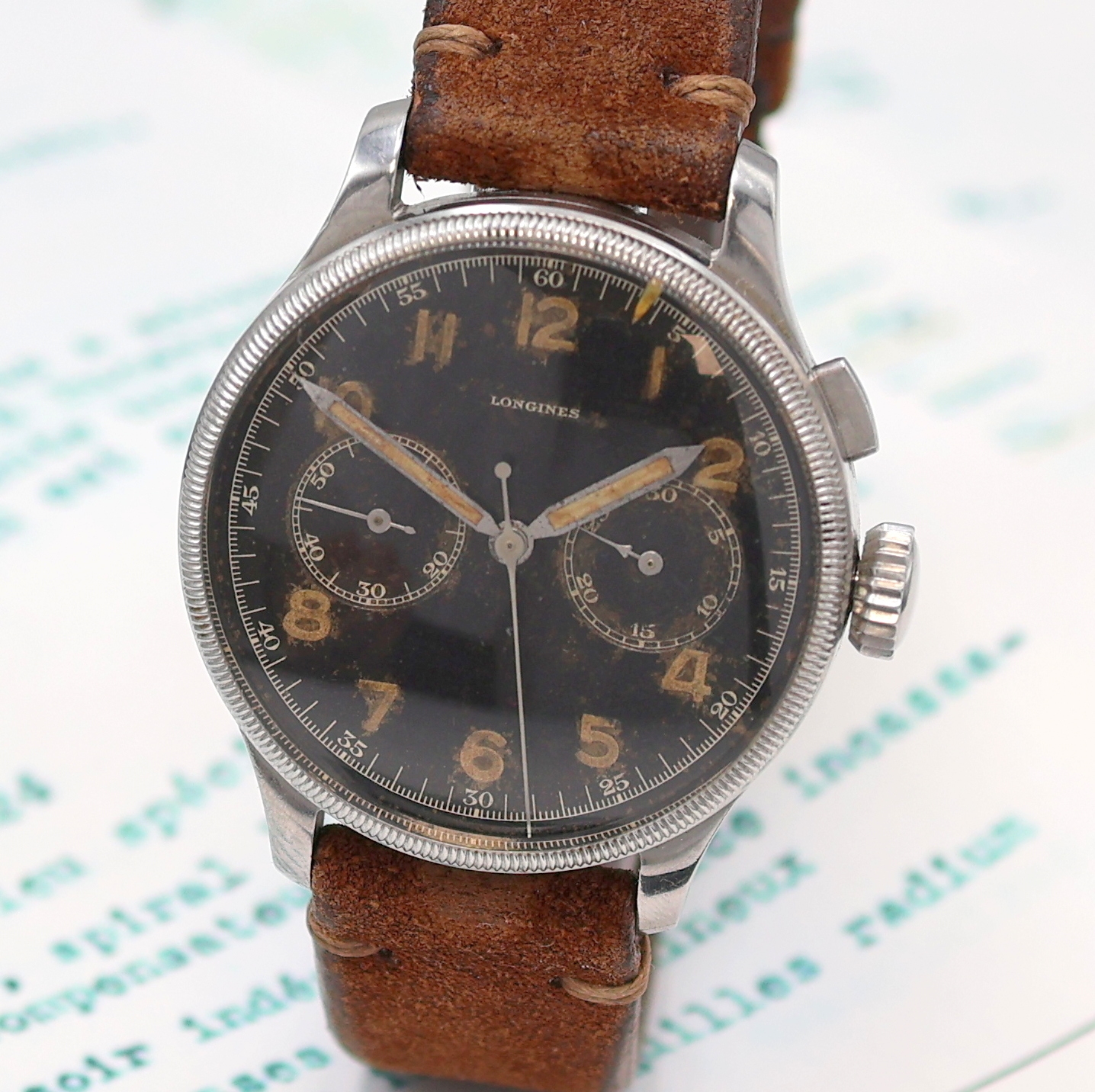 Detail a: LONGINES 13ZN sehr seltener Fliegerchronograph der rumänischen Luftwaffe Referenz 6476/3811, Schweiz verk. an die rumänische Flotila Hidroaviatie ...