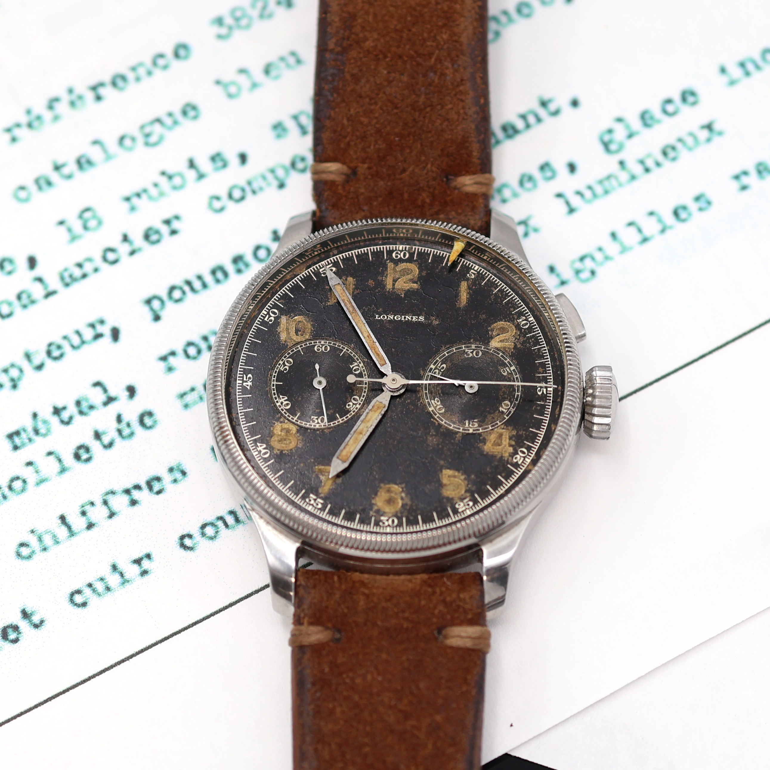 Detail e: LONGINES 13ZN sehr seltener Fliegerchronograph der rumänischen Luftwaffe Referenz 6476/3811, Schweiz verk. an die rumänische Flotila Hidroaviatie ...